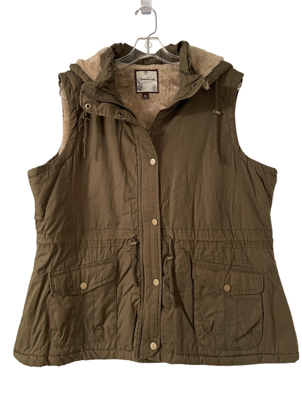 Olive Green Hooded Vest 2x Snobbish Brand- Faux Fur Lined
